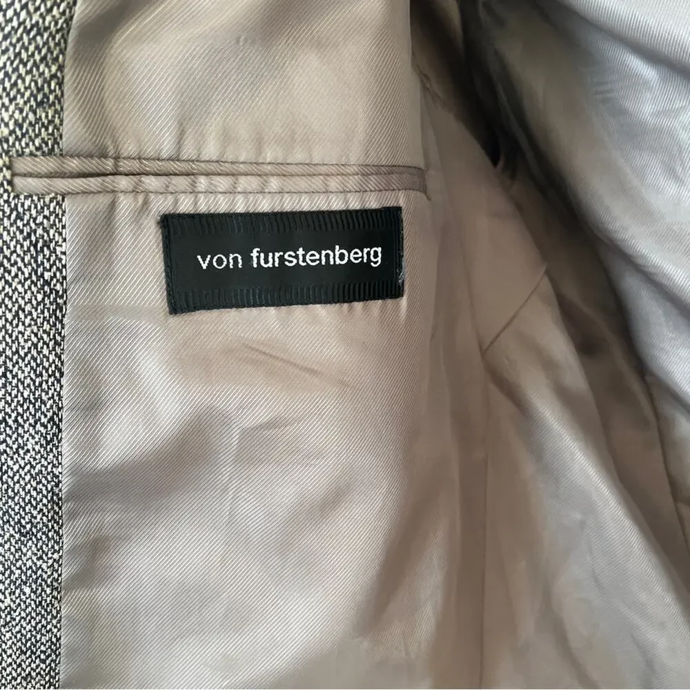 Von Furstenberg tan silk suit blazer sports jacket brown size 44L